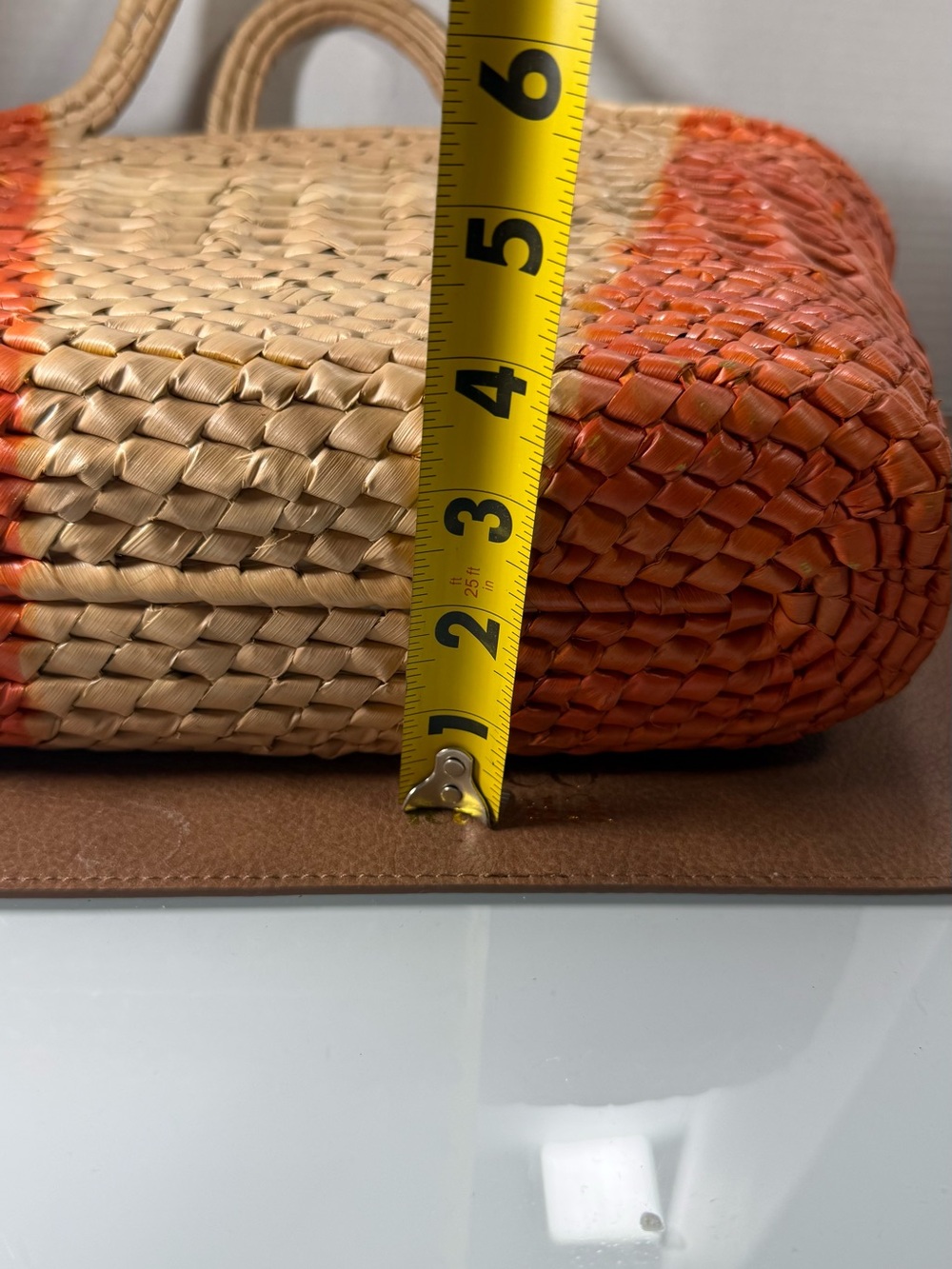 Orange and Natural Floral Embroidered Straw Tote - Picture 6 of 6